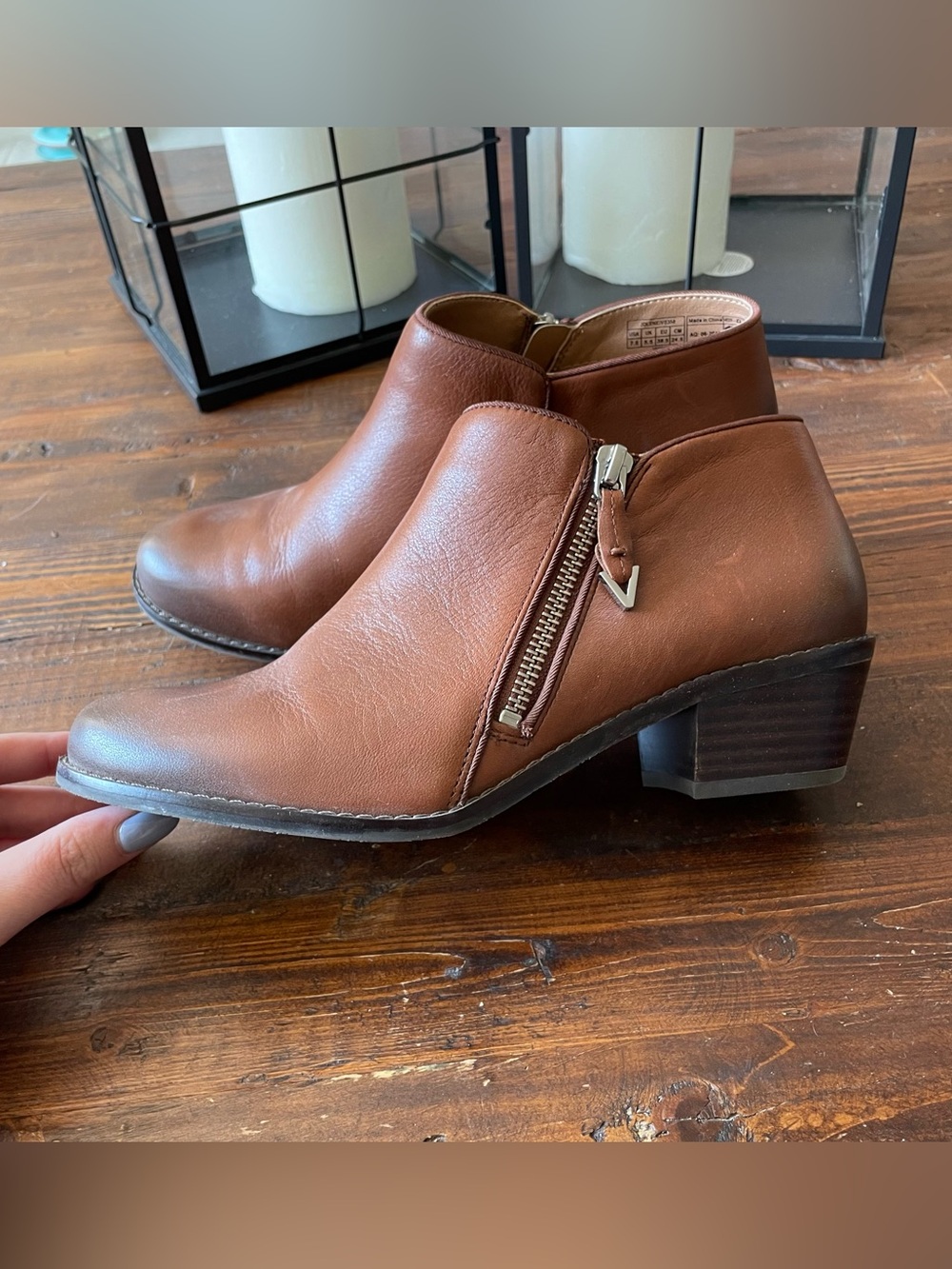 Vionic Brown Leather Side-Zip Ankle Booties